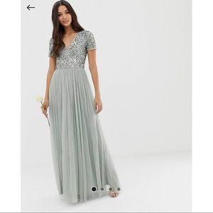 Sage Green Bridesmaid’s Sequin/Tulle Dress, Size 2